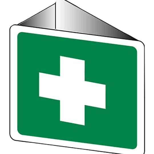 Sign: First Aid, Off Wall, a critical part of workplace health and safety requirements