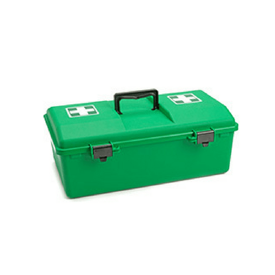 The rugged Australian made first aid kit case is built to last with a lift out tray for easy access stocked with code of practice minimum first aid contents.