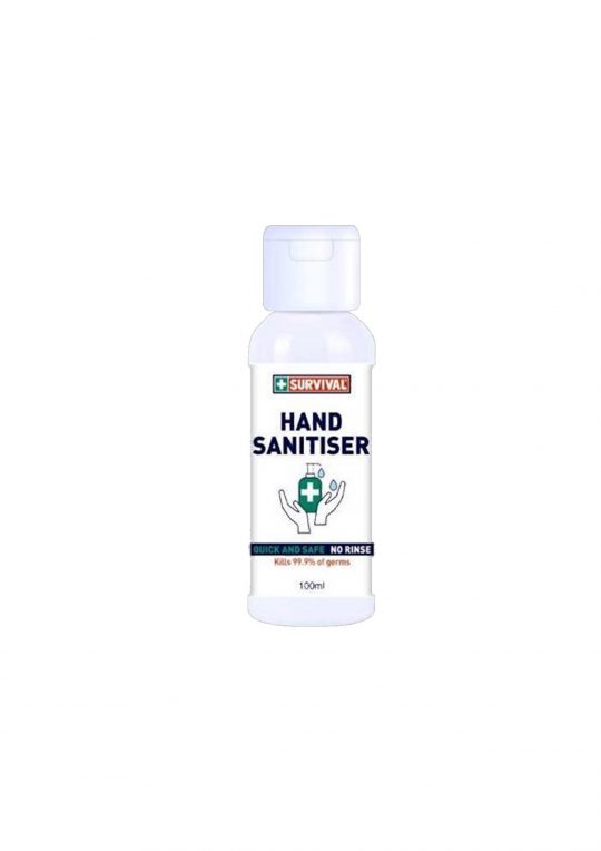 Survival Hand Sanitiser alcohol-based gel kills 99.99% of germs. The handy compact 100ml tube is perfect for travel, first aid kits and emergency rescue kits.