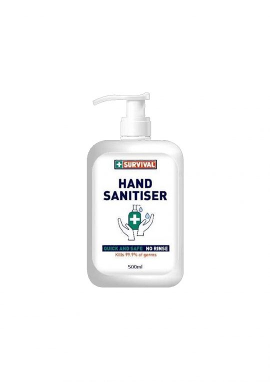 Hand Wash Sanitiser 500ml by +Survival. 75% ethyl alcohol sanitiser squeeze bottle, helps prevent spread of disease like Covid-19