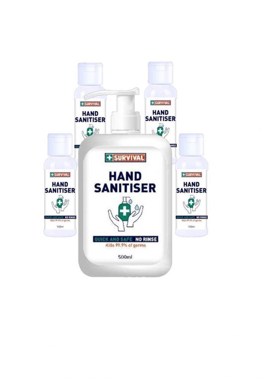 Hand Sanitiser 5 pack, 75% ethyl alcohol sanitiser to protect your personal health. Kills 99.9% germs, quick and safe – no rinse required.