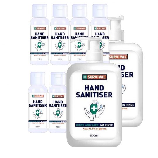 Hand Sanitiser 8 pack, 75% ethyl alcohol sanitiser. Kills 99.9% germs, quick and safe – no rinse required.